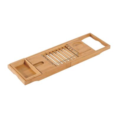HOMCOM 75-109Lx23.5Wx4T cm Bathtub Caddy Shelf-Bamboo/Stainless Steel