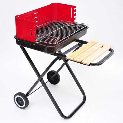 Outsunny Foldable Charcoal Trolley Barbecue Grill W/ Wheels-Red & Black