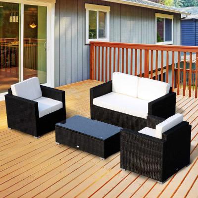 Outsunny 4 Pieces Rattan Sofa Set Chair Seat Furniture Patio Wicker Steel Black Garden