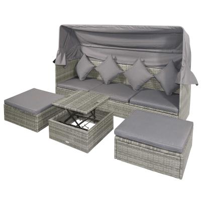 Outsunny 4 PCS Patio Rattan Wicker Sofa Set Adjustable Conopy & Coffee Table Set w/ Cushions