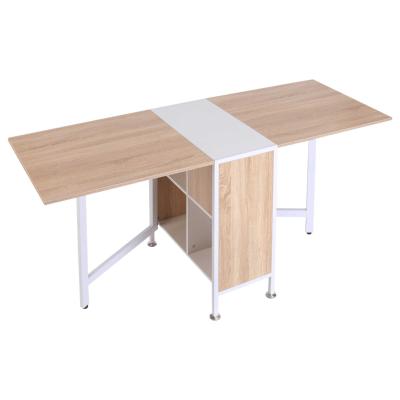 HOMCOM Foldable Drop Leaf Table with Storage Shelves-Oak/White Colour