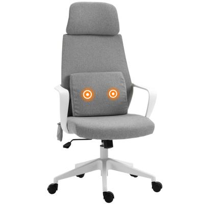 Vinsetto Office Swivel Chair w/ Massage function Lumbar Cushion Adjustable seat & headrest height - White/Grey