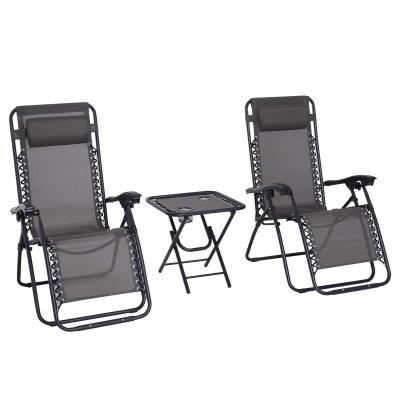 Outsunny 3pcs Folding Zero Gravity Chairs Sun Lounger Table Set W/ Cup Holders