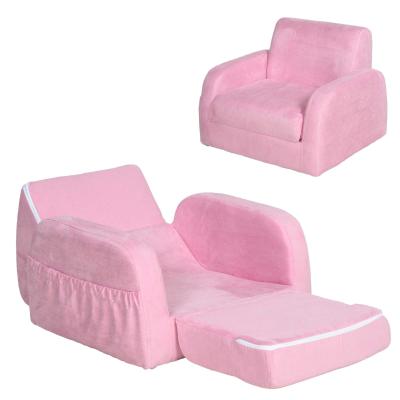 HOMCOM Kids Armchairs Children Sofa Kids Sofa Durable Flannel Upholstered 2-in-1 Armchair Lounger Anti-Slip Foot Padding- Pink