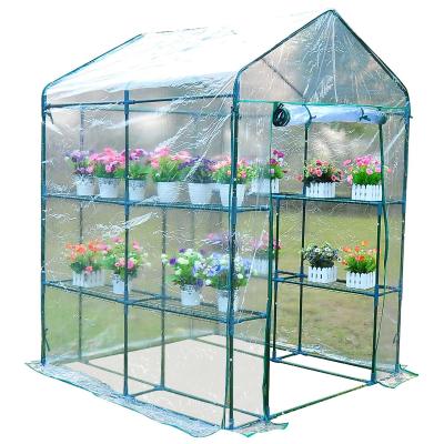 Outsunny 1.43Lx1.43Wx1.95H m Steel Frame Greenhouse, 2 Shelves-Deep Green