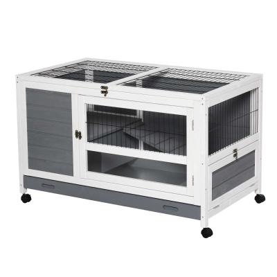PawHut Wooden Rabbit Hutch Elevated Pet Bunny House with Slide-Out Tray Indoor Grey