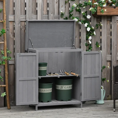 Outsunny Outdoor Garden Storage Shed Tool Wooden Box Double Doors w/ Shelf Hinged Roof