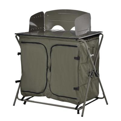 Outsunny Camping Cupboard Foldable Camping Kitchen Storage Unit w/ Windshield & 6 Shelves