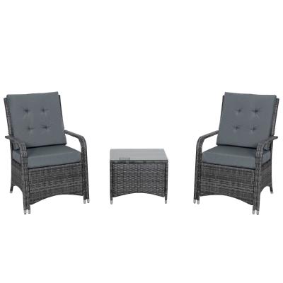 Outsunny 3PC Rattan Table Chair Bistro Garden Furniture Set Wicker Table Outdoor Patio