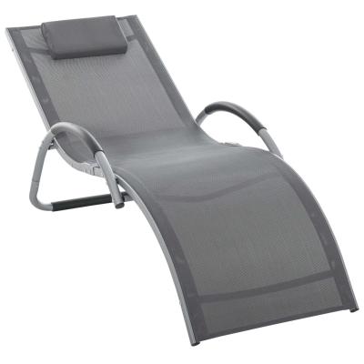 Outsunny Lounger Chair Portable Armchair with Removable Pillow for Yard Beach Dark Grey