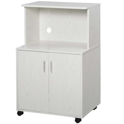 HOMCOM Particle Board Rolling Kitchen Microwave Cabinet White