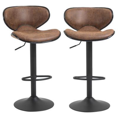 HOMCOM Vintage Bar Stool Set of 2 Faux Leather Adjustable Height Armless Chairs