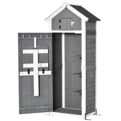 Outsunny Garden Wood Storage Shed with Workstation, Hooks, Asphalt Roof and Ground Nails