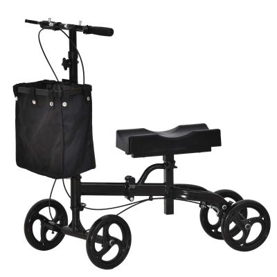 HOMCOM Metal Foldable Medical Knee Rest Walker Scooter w/ Storage Basket Black