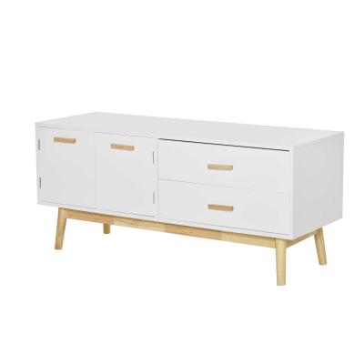 HOMCOM® Fernsehtisch TV Lowboard MDF Gummiholzbeine für Fernseher bis zu 55 Büro Weiß
