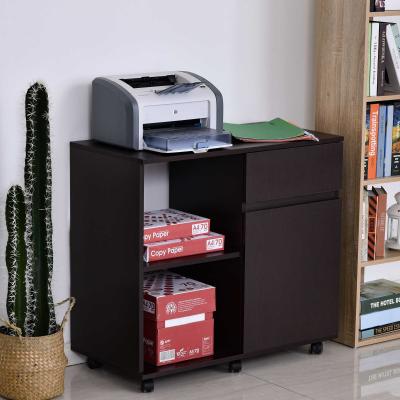 HOMCOM Druckertisch, Druckerständer, Bürowagen, Rollwagen Aktenschrank, Büroschrank mit Schubladen+Schrank, Spanlatte, Braun, 80 x 40 x 73 cm