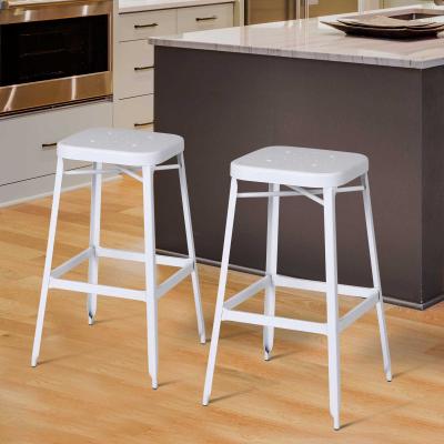 HOMCOM® 2er-Set Barhocker Bistrostuhl Küchenhocker Metallhocker mit Antirutschpads stapelbar Weiß 44,5 x 44,5 x 75 cm
