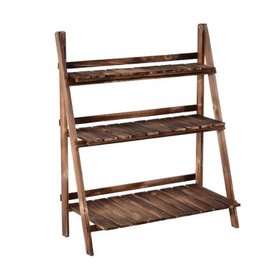 Outsunny Pflanzentreppe Blumenbank Blumentreppe Blumenregal Pflanzregal Blumenständer 3 Stufen Tannenholz Dunkelbraun 80 x 37 x 93 cm