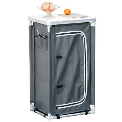 Outsunny Campingschrank faltbar Küchenbox tragbar mit Arbeitsplatte Tragetasche 3 Ablagen 600D Oxford Stoff Grau 60 x 50 x 104,5 cm