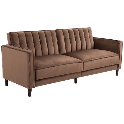 HOMCOM® Schlafsofa Sofabett Schlafcouch Flanell Metallrahmen Braun/ Grau