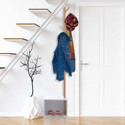 HOMCOM Garderobenständer Kleiderhaken Garderobe mit Sitzbank Stauraum Baum-Design Zweige 6 Haken Bambus Weiß Natur 40 x 30 x 180 cm