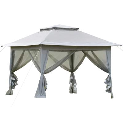 Outsunny Faltpavillon Pop-Up-Zelt Gartenpavillon inkl. Rollentasche Stahl+Oxford+Mesh Grau 3,64x3,64x2,94m