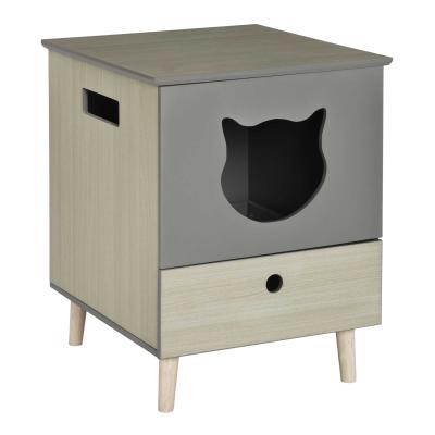 PawHut® Katzentoilette Katzenklo Katzenhaus Katzenschrank mit Schublade MDF Grau