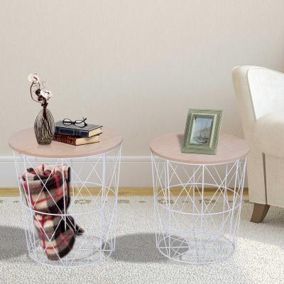 HOMCOM® 2er Set Couchtisch | Beistelltisch | MDF, Metall | ∅40 x 45 cm | Natur, Weiß