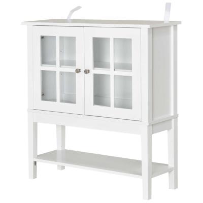 HOMCOM Küchenschrank Geschirrschrank mit 3 Schichten, Buffet Vitrinenschrank , Glastür, MDF, Weiß, 80 x 28 x 84 cm