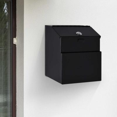 HOMCOM Vorschlagsbox Spendenbox Briefkasten zur Wandmontage Mailbox aus Stahl mit Schloss Sammelbox Schlüsselbox Schwarz 15 x 18 x 22 cm
