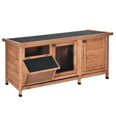 Pawhut® Kaninchenstall Hasenkäfig mit Asphaltdach Hasenstall mit Futtertrog Asphaltdach Massivholz Natur 112 x 50 x 54 cm