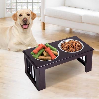 PawHut Erhöhter Hundenapf, Futternapf, Edelstahlnäpfen, Haustier Fressnapf, MDF, Kaffee, 58,4 x 30,5 x 25,4 cm