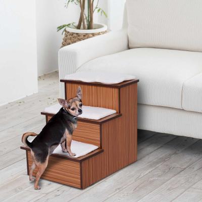 PawHut® Hundetreppe mit Aufbewahrungsboxen Haustiertreppe Haustier MDF Plüsch