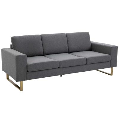 HOMCOM Polstersofa 3-Sitzer Sofa Stoffsofa Sitzmöbel Fernsehsessel Kissen Armlehne Leinen dunkelgrau 200 x 82 x 78 cm