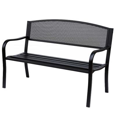 Outsunny Gartenbank für 2 Personen Stahl Schwarz 127 x 60 x 87cm