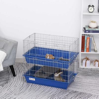 PawHut® Kleintierkäfig 2-stöckiger Nagerkäfig für Kleintiere mit 2 Türen Stahl PP Blau