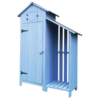 Outsunny® Gartenhaus 2-in-1 Gerätehaus mit Brennholzlagerraum Geräteschuppen Holz Blau