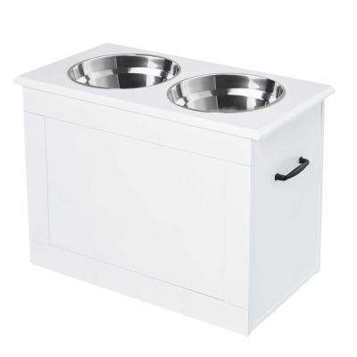 PawHut® Hunde Fressnapf mit Staumraum 2 Näpfen Futterstation Katzenapf MDF Edelstahl
