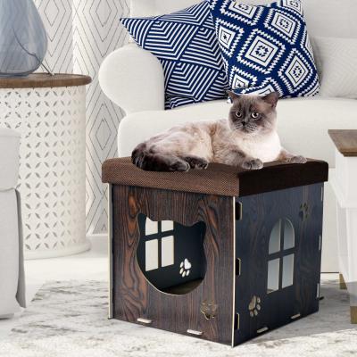 PawHut® Katzenhöhle Katzenschrank Katzenhaus Versteck Sitzhocker Sitzwürfel Braun