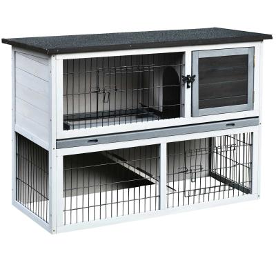 PawHut® Doppelstöckiger Kaninchenstall mit Laufstall Hasenkäfig Hasenstall Massivholz