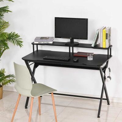 HOMCOM Gaming-Tisch Schreibtisch mit Kopfhörerhaken Computertisch Stahl + MDF Schwarz 120 x 60 x 90 cm