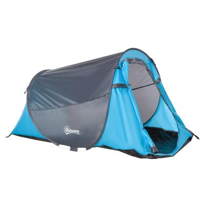 Outsunny Pop up Zelt für 1-2 Personen Campingzelt für 3 Jahreszeiten Polyester Glasfaser Blau+Grau 220 x 108 x 110 cm