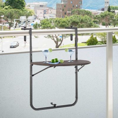 Outsunny® Balkonhängetisch Hängetisch klappbar halbrund Kunststoff Metall B60 x T39 x H(73–83,5) cm Braun