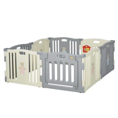 HOMCOM® Baby Laufgitter 8 Elemente Schutzgitter mit Tür und Spiel PE ABS Weiß+Grau