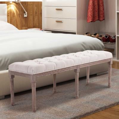 HOMCOM Polsterbank Sitzbank Lounge Sitzhocker Vintage Retro mit Knöpfen Leinen + Holz beige 142 x 47 x 51 cm