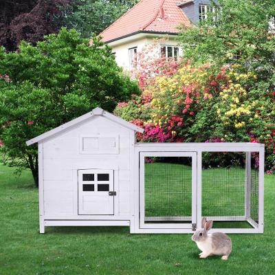 PawHut® Kaninchenstall Hasenstall Hasenkäfig mit Laufstall Asphaltdach Massivholz Natur