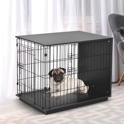 PawHut® Hundekäfig Hundehaus mit 2 Türen Beistelltisch Metalldraht MDF Schwarz