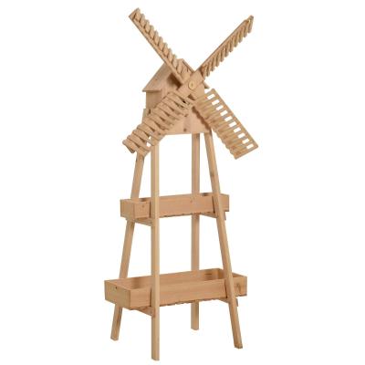 Outsunny Pflanzentreppe Windmühle Blumenständer Bambusblumenregal Garten Holz Natur 80 x 44 x 154 cm