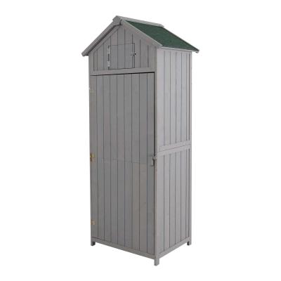 Outsunny® Gartenhaus Gerätehaus Geräteschuppen mit Fachböden Asphaltdach Fenster Holz Grau 77 x 54,2 x 179 cm