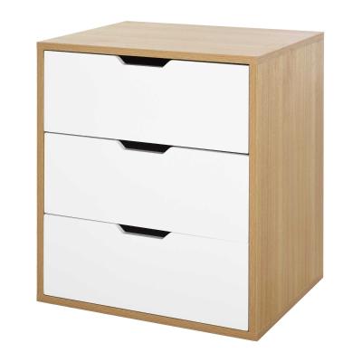 HOMCOM Bürocontainer mit 3 Schubladen, Aktenschrank, Büroschrank, Aufbewahrung von Akten, E1 Spanplatte, Weiß+Natur, 55 x 45 x 65,5 cm